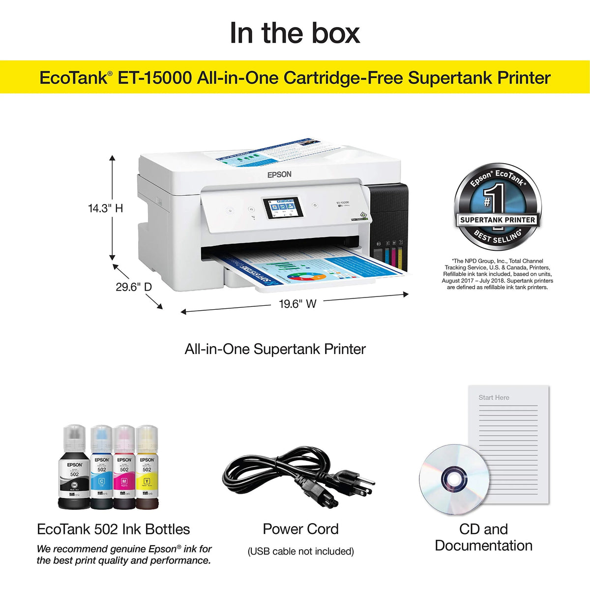 Epson EcoTank Wireless Color All-In-One Supertank Printer With Scanner, Copier, Fax And Ethernet - ET-15000
