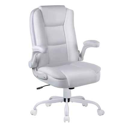Big And Tall Ergonomic Office Chair, High Back Leather Executive Computer Chair With Padded Flip-Up Arms - 20.87in D x 27.3in W x 47.24in H