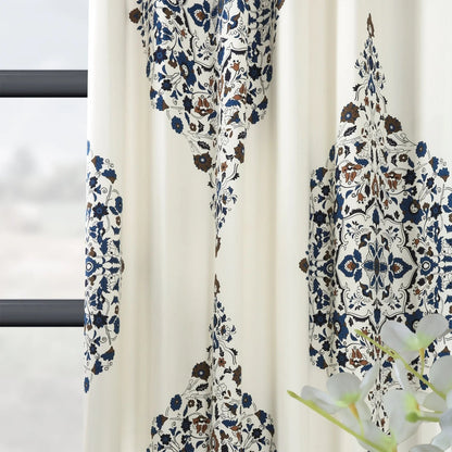 Medallion Damask Printed Cotton Room Darkening Curtain Panel, 1 Piece, 50 in W x 84/96/108/120 in L