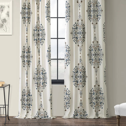 Medallion Damask Printed Cotton Room Darkening Curtain Panel, 1 Piece, 50 in W x 84/96/108/120 in L