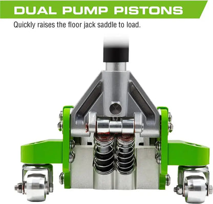 3-Ton Quick-Rise Aluminum Floor Jack, Dual-Piston, Green - A20018/A20019