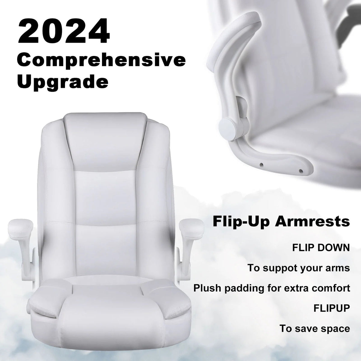 Big And Tall Ergonomic Office Chair, High Back Leather Executive Computer Chair With Padded Flip-Up Arms - 20.87in D x 27.3in W x 47.24in H