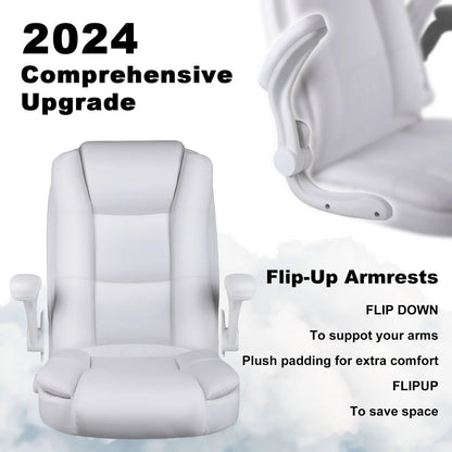 Big And Tall Ergonomic Office Chair, High Back Leather Executive Computer Chair With Padded Flip-Up Arms - 20.87in D x 27.3in W x 47.24in H