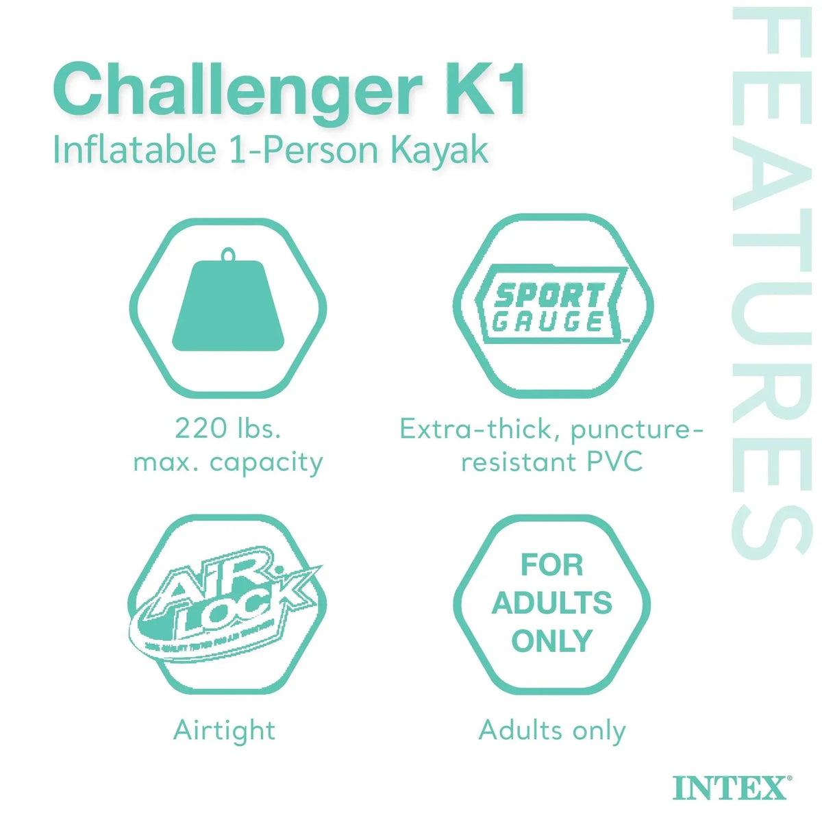 Intex Challenger K1 1-Person Inflatable Fishing Kayak Set, 108 x 30 x 13 Inches, 220-Pound Capacity
