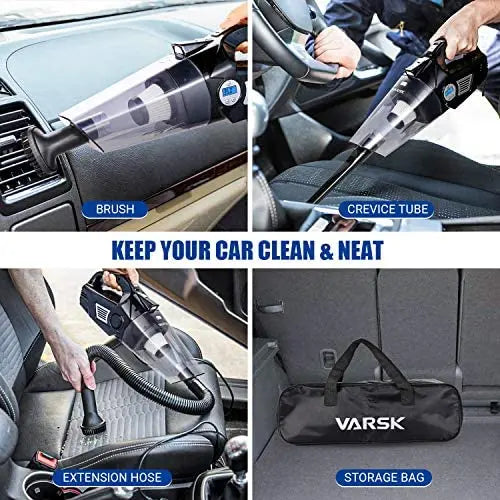 VARSK 4-in-1 Car Vacuum Cleaner And Tire Inflator, 12V With LCD Display And LED Light