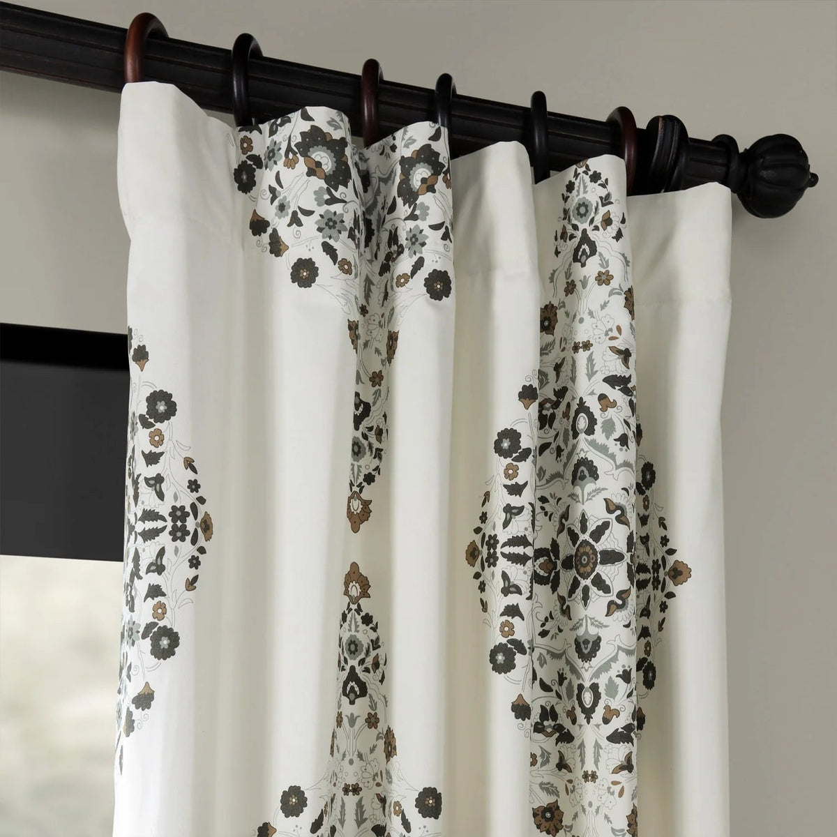 Medallion Damask Printed Cotton Room Darkening Curtain Panel, 1 Piece, 50 in W x 84/96/108/120 in L