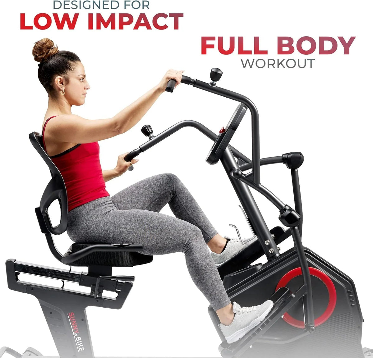 Sunny Health & Fitness Recumbent Cross Trainer Exercise Bike, Black, 71.7 x 33.3 x 50.8 in