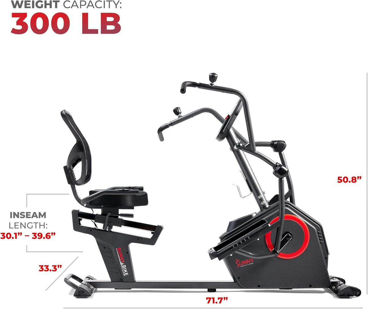 Sunny Health & Fitness Recumbent Cross Trainer Exercise Bike, Black, 71.7 x 33.3 x 50.8 in