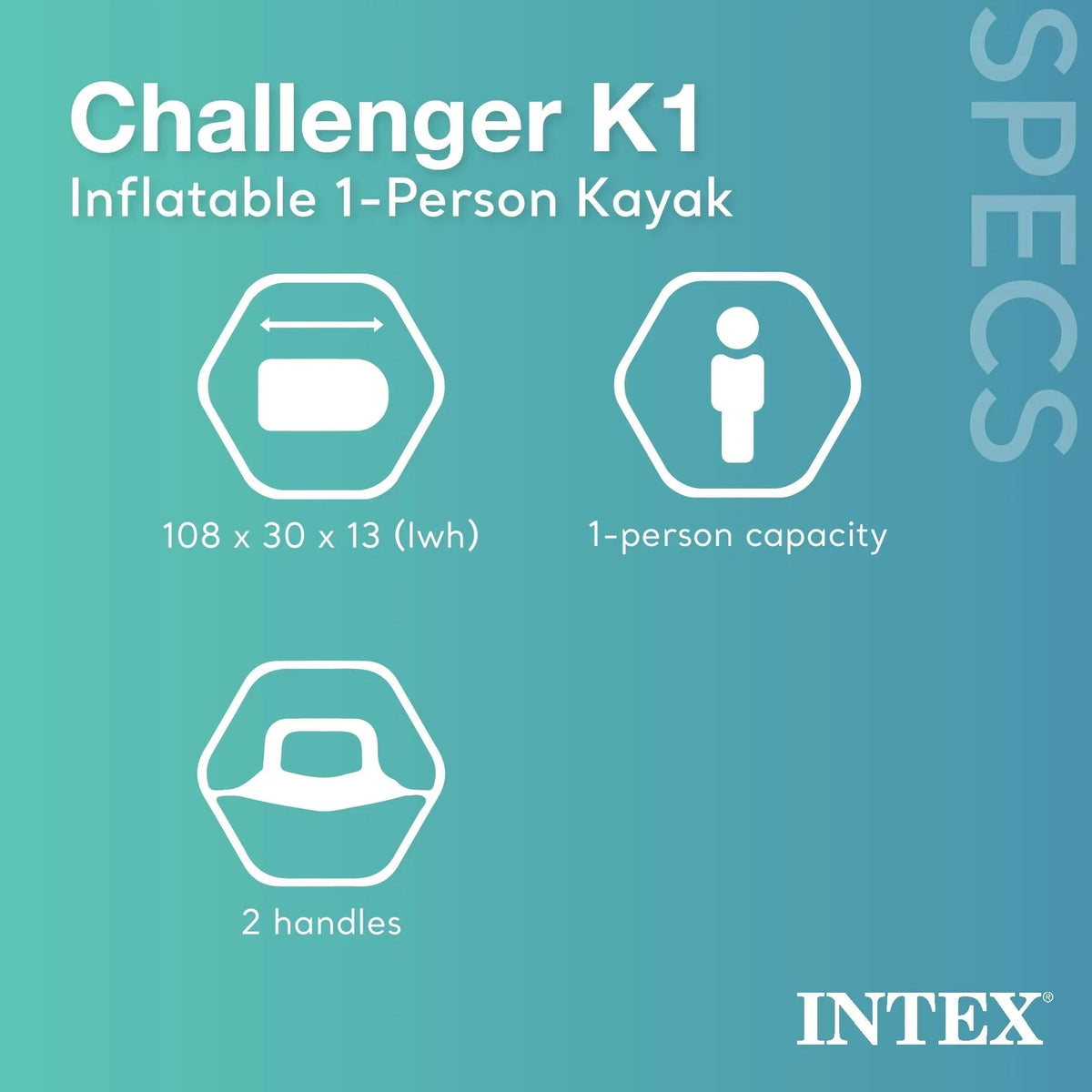 Intex Challenger K1 1-Person Inflatable Fishing Kayak Set, 108 x 30 x 13 Inches, 220-Pound Capacity