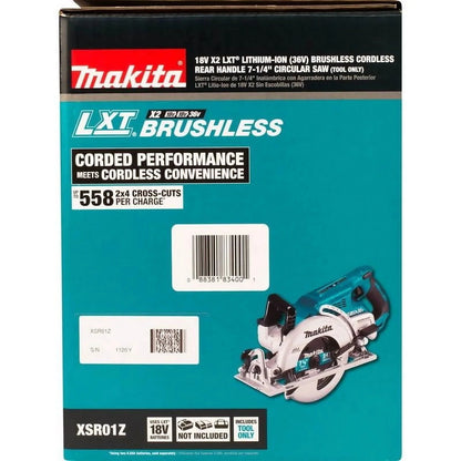 Makita Rear Handle Circular Saw, 7.25 in, 5100 RPM, 36 V DC - XSR01Z