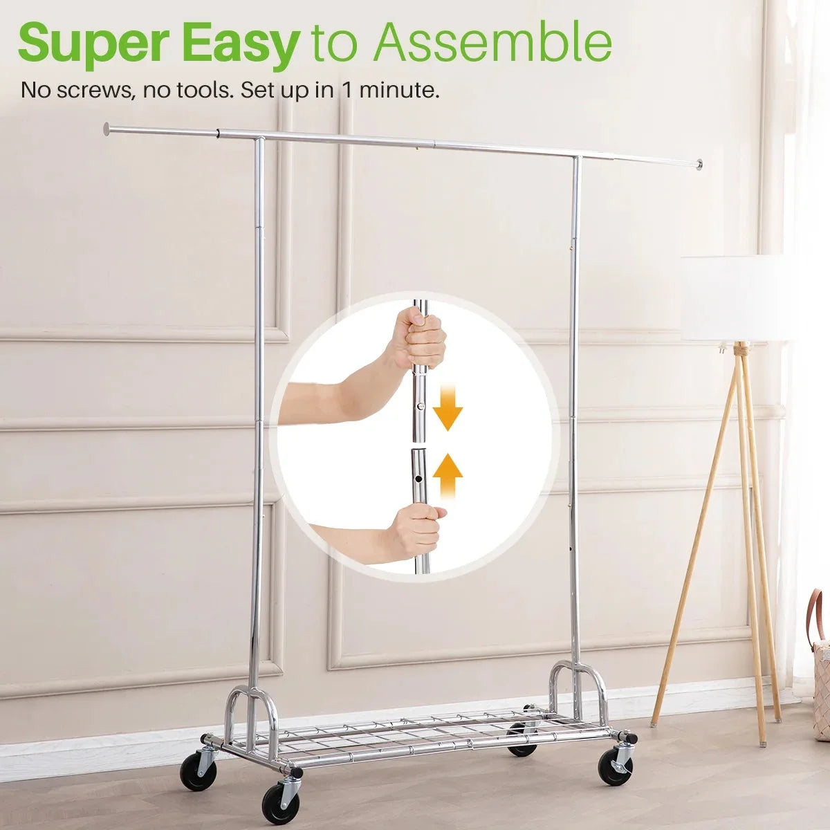Hokeeper Heavy Duty Garment Rack, 550 lbs, 45.66-70.86 in Adjustable Rail, Silver