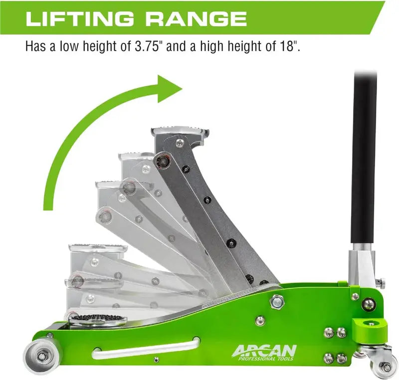 3-Ton Quick-Rise Aluminum Floor Jack, Dual-Piston, Green - A20018/A20019