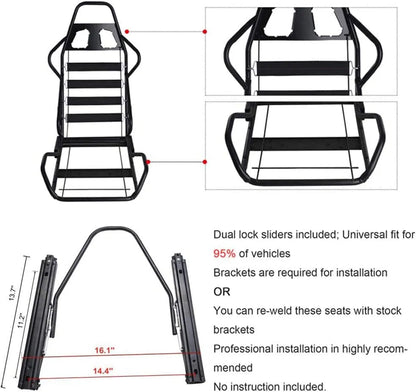 VEHITO Ergonomic Sport Racing Seats, 1 Pair, Orange Black, PVC - Adjustable Double Slides