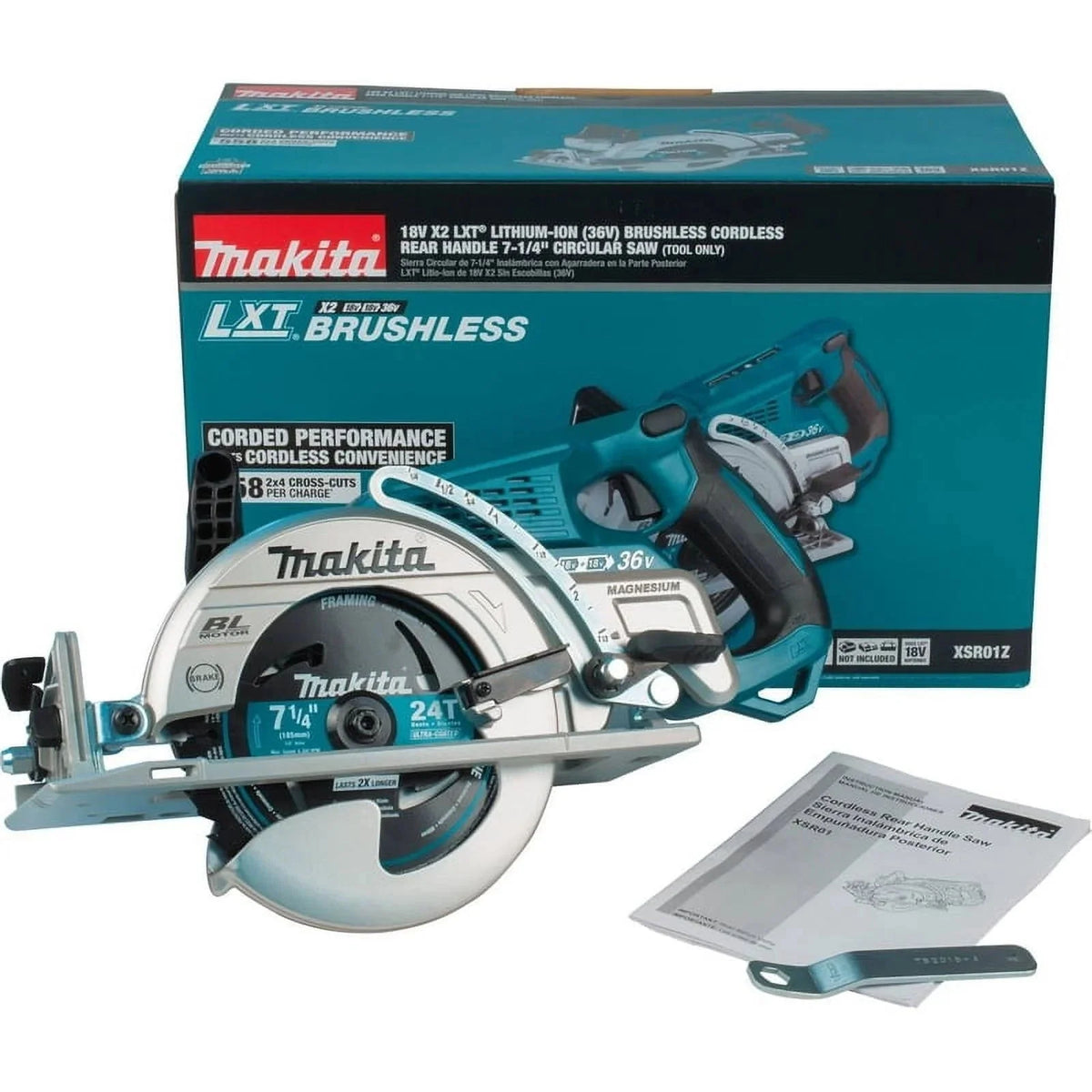 Makita Rear Handle Circular Saw, 7.25 in, 5100 RPM, 36 V DC - XSR01Z