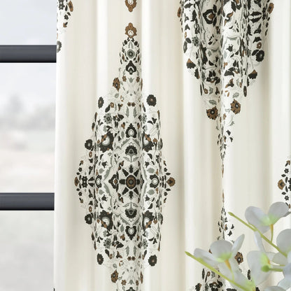 Medallion Damask Printed Cotton Room Darkening Curtain Panel, 1 Piece, 50 in W x 84/96/108/120 in L