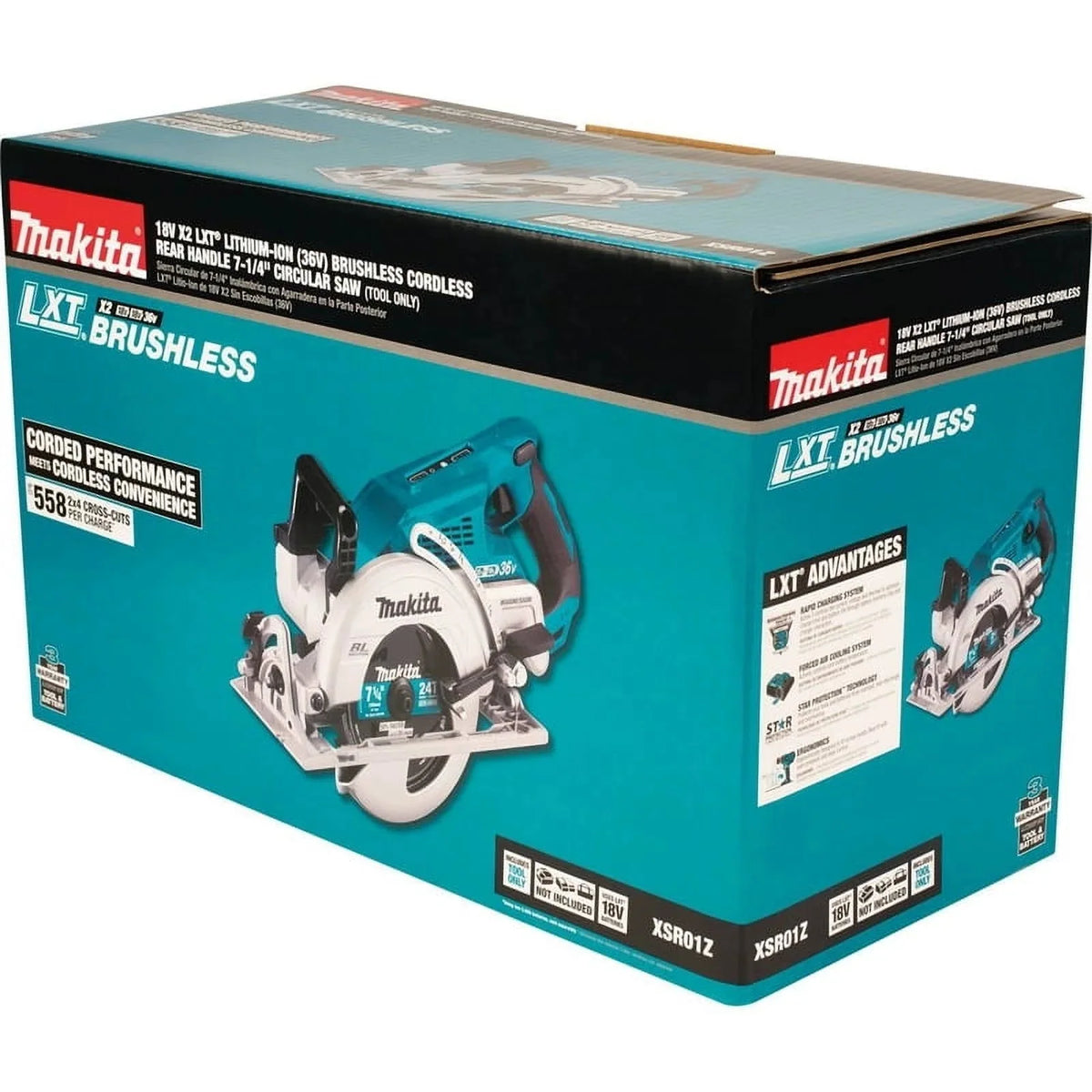 Makita Rear Handle Circular Saw, 7.25 in, 5100 RPM, 36 V DC - XSR01Z