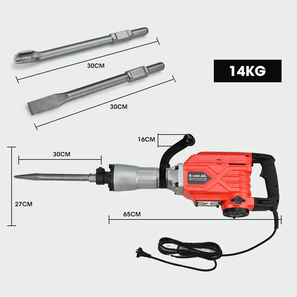 Baumr-AG Electric Demolition Jackhammer 2300W, 3 Chisels, Carry Case - BMJK-23S Mk II BAJHTL04A