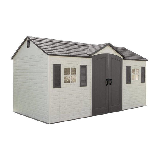 Lifetime Plastic Storage Shed, Side Entry, 15 ft. W x 8 ft. D, Gray/Beige - 6446