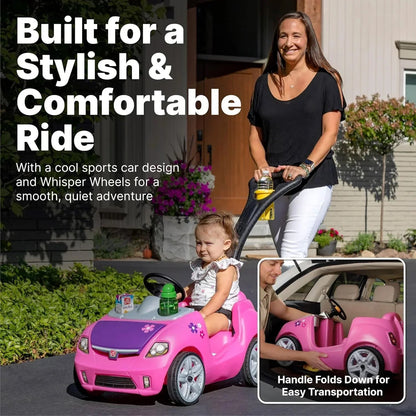 Step2 Ride-On Push Toy Car, Pink, Large, With Included Seat Belt - Whisper Ride II