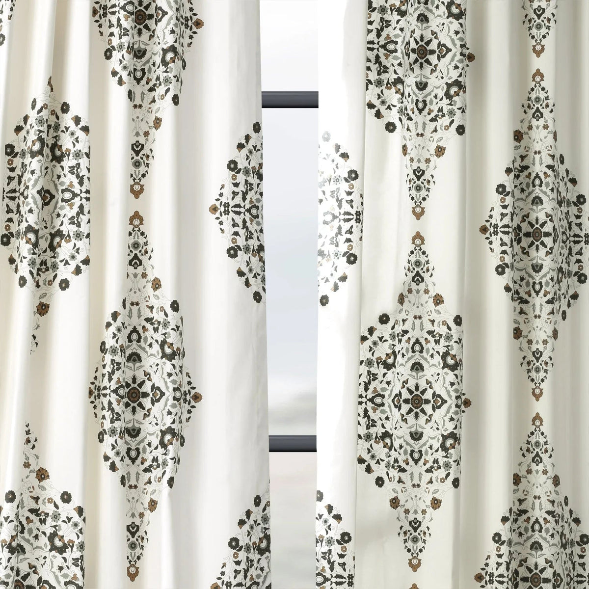 Medallion Damask Printed Cotton Room Darkening Curtain Panel, 1 Piece, 50 in W x 84/96/108/120 in L