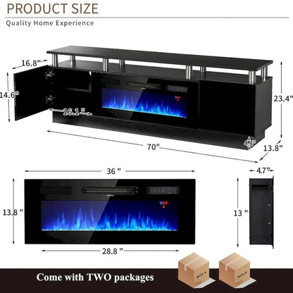 70 Inch TV Stand With 36 Inch Electric Fireplace And Adjustable Shelves