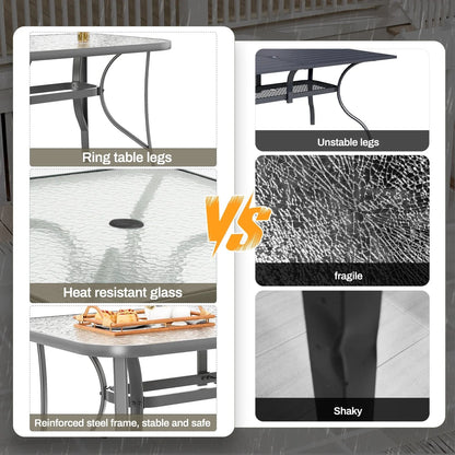Arlopu Rectangular Patio Dining Table With 5mm Tempered Glass Top