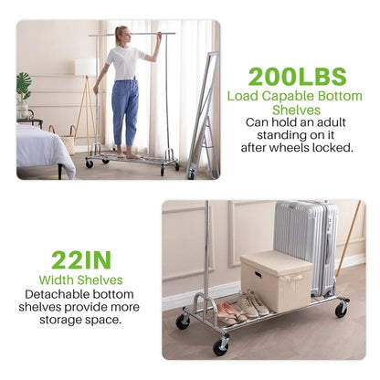 Hokeeper Heavy Duty Garment Rack, 550 lbs, 45.66-70.86 in Adjustable Rail, Silver