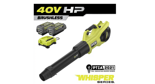 RYOBI 40V HP Brushless Cordless Leaf Blower, 730 CFM, 190 MPH, 2x 4.0 Ah Batteries And Charger