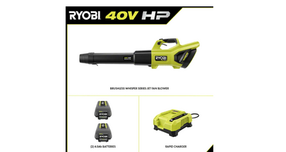 RYOBI 40V HP Brushless Cordless Leaf Blower, 730 CFM, 190 MPH, 2x 4.0 Ah Batteries And Charger